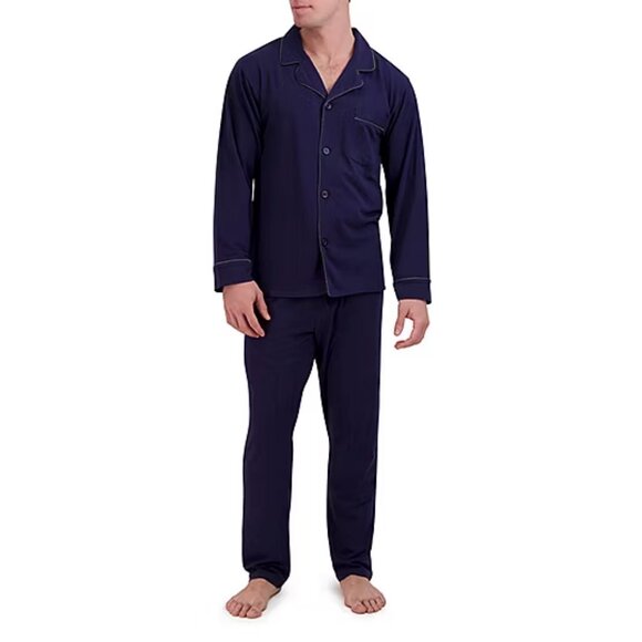 Hanes Mens Knit Long Sleeve 2-pc. Pant Pajama Set - Navy sz M 925244 - Picture 1 of 3